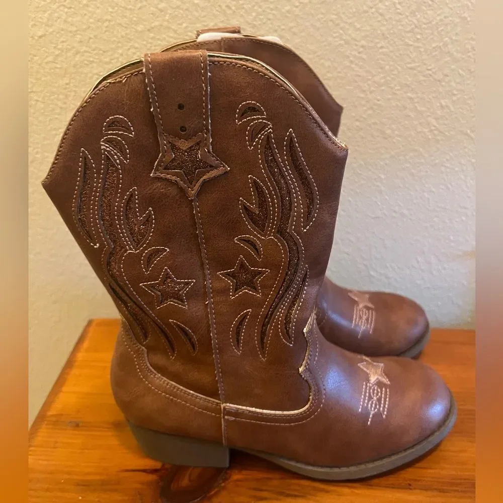 Pop Girls Karine Block Heel Cowboy Boots- Size 4